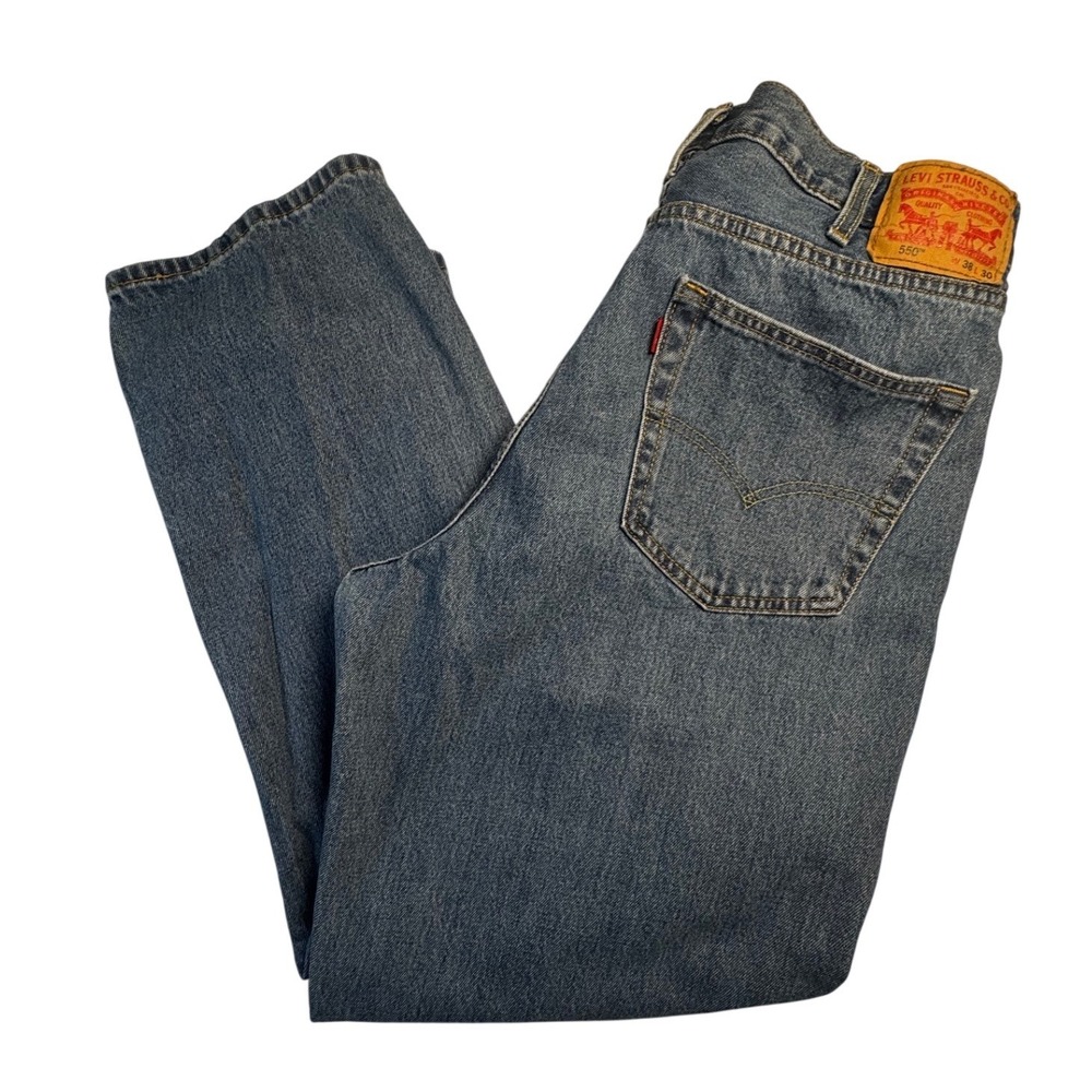Levi's 550 Relaxed Fit Jeans Men's 38x30 Light Wash Blue Denim Blank Red Tab
